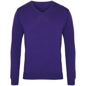 Premier Mens V-Neck Knitted Sweater Sweatshirt Workwear Sizes XS-4XL / Purple